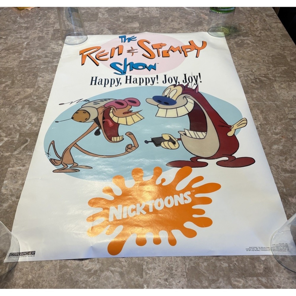 Vintage Ren & Stimpy Show Happy Happy Joy Joy Nickelodeon 1992 Poster